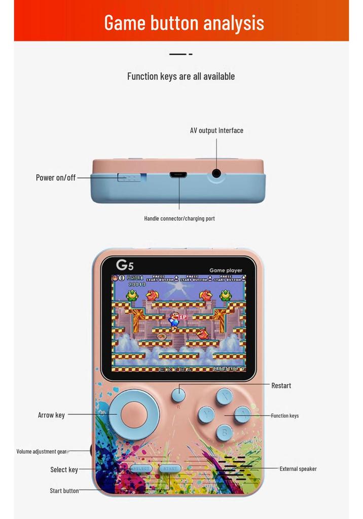 Classic G5 Handheld Game Console: 500-in-1, Double Player, Nostalgic & Educational Puzzle Games for Kids