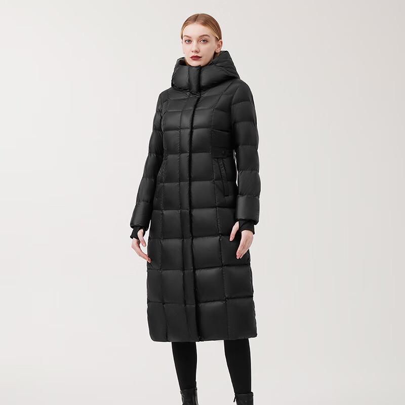 TANBOER Women's Long Hooded Slim-Fit Belted Goose Down Jacket 550892Z