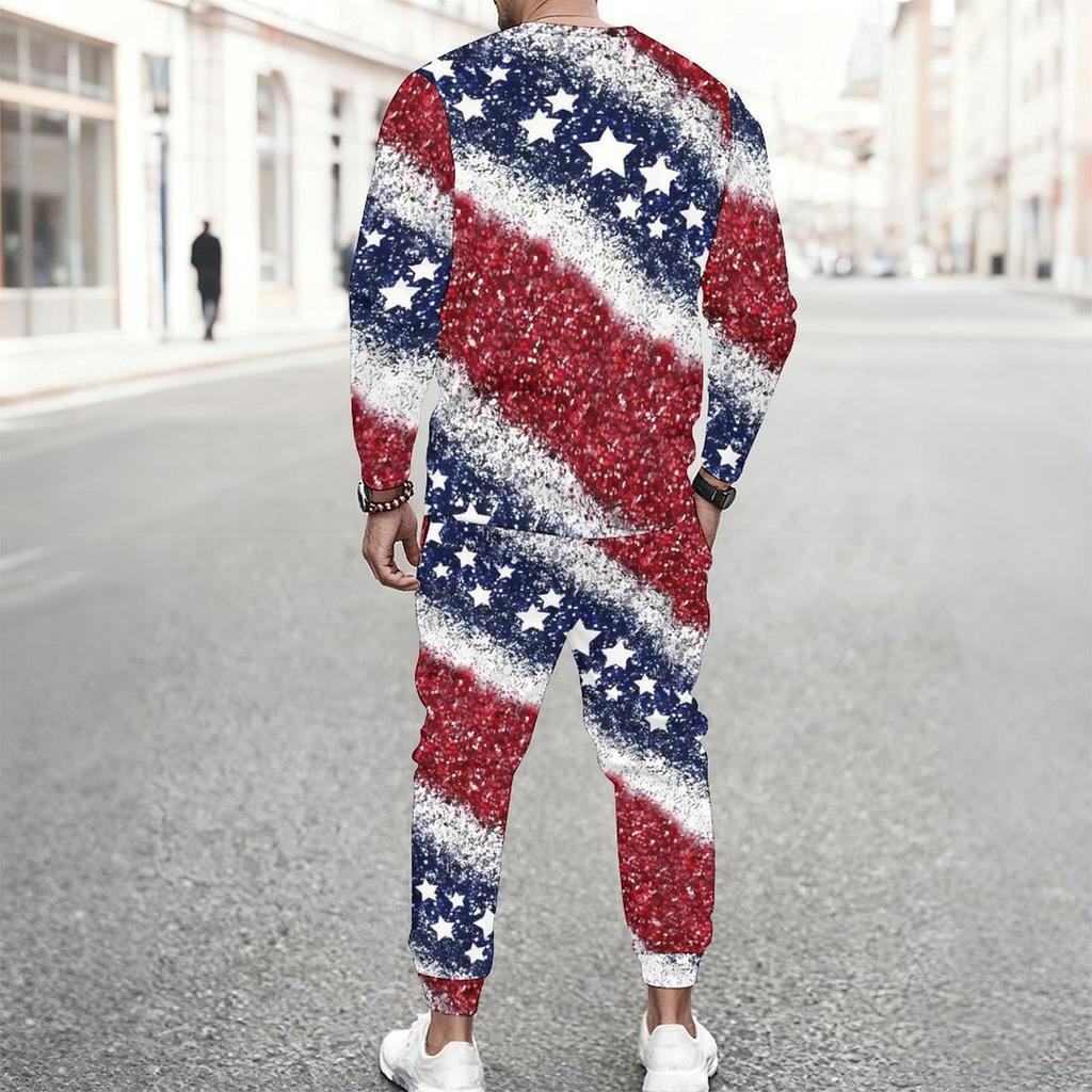 Men Sunflower Skull Flag Print Long Sleeve Sweatshirt And Drawstring Jogger Pants Casual Two Piece Streetwear Outfit