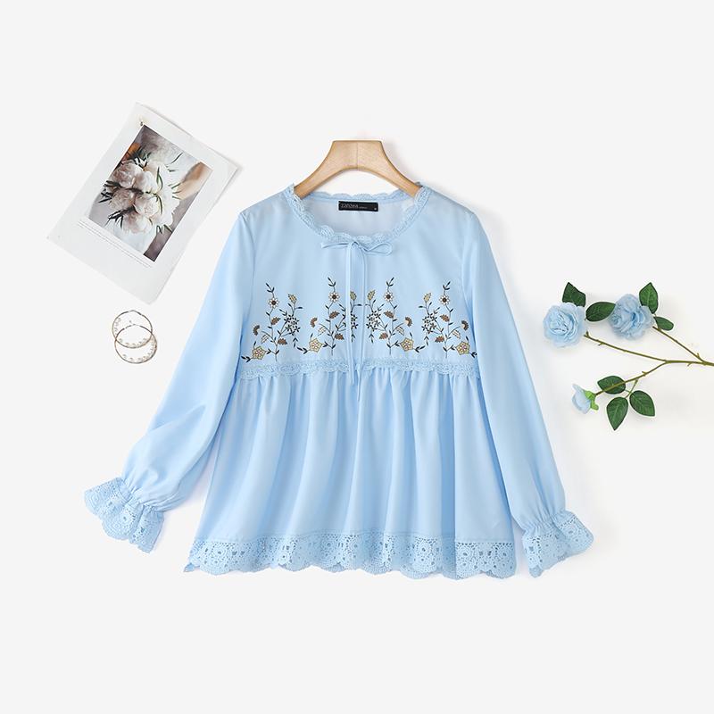 

ZANZEA Жіноча повсякденна блузка з довгим рукавом і круглим вирізом 5XL синій