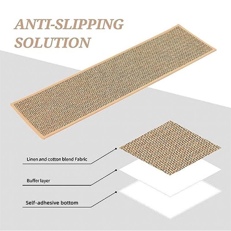 Japanese Style Imitation Linen Stair Mat Household Silent Floor Mat Rubber Non-slip Stepping Mat Wooden Floor Protection Mat 1PCS