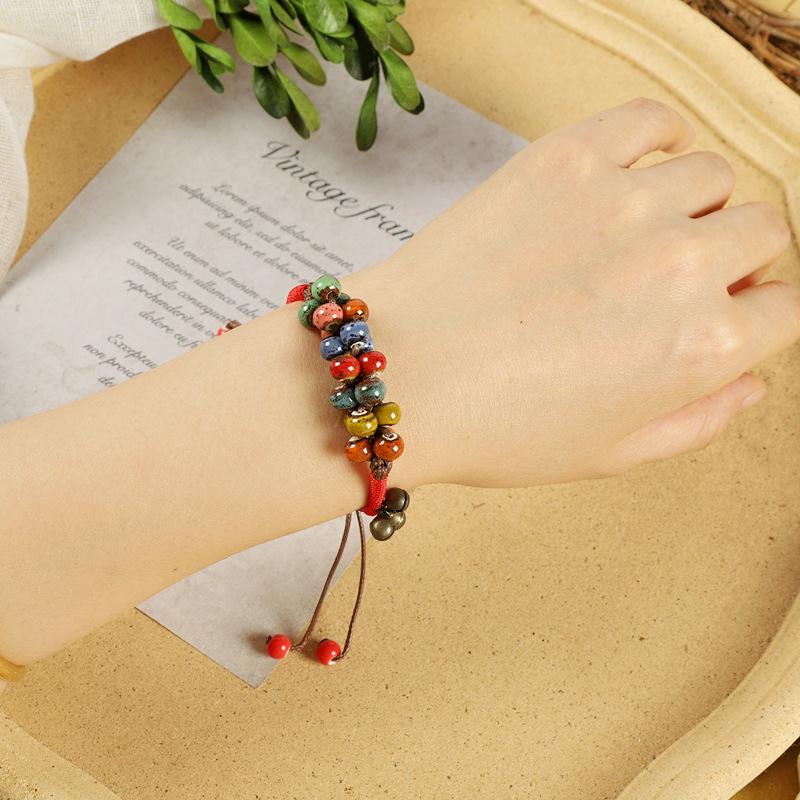 Original Retro Woven Ceramic Necklace Flower Glaze Pomegranate Fruit Bell Bracelet Versatile Accessories Women