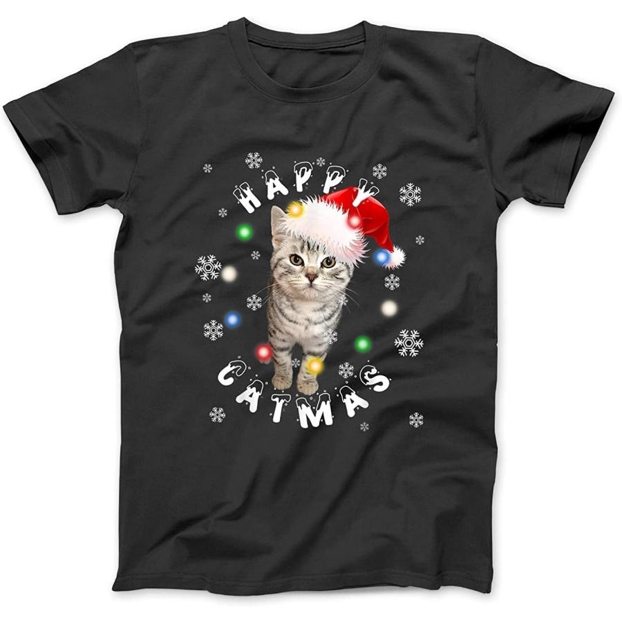 

British Shorthair Cat Happy Catmas Christmas Cat Santa Hat T-Shirt Sweatshirt Hoodie Tanktop for Men Women Kids Black XXXXXL різнокольоровий