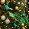 Long Tail Christmas Peacock Ornaments Glimmering Feather Realistic Artificial Peafowl Ornaments with Clip Handmade