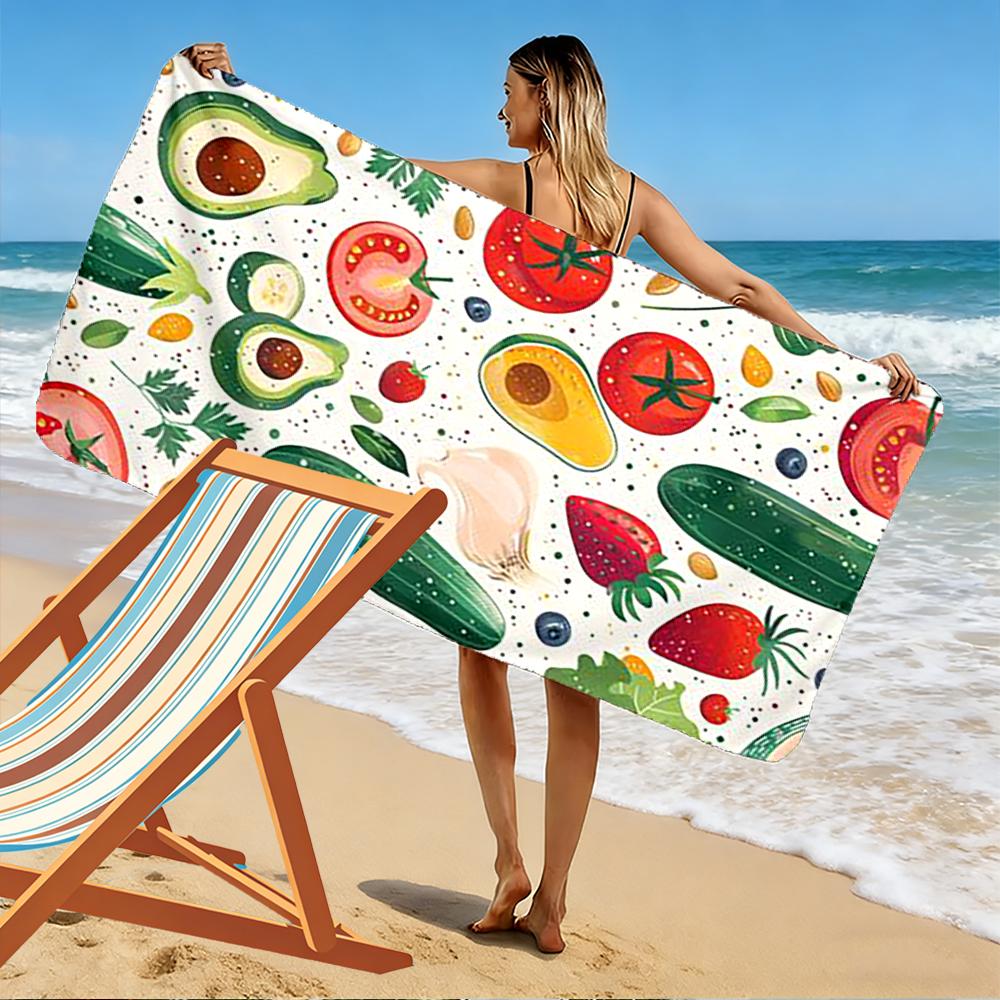 Fresh Fruits and Vegetables Pattern Print Beach Towel Quick-drying for Travel Outdoor Sports Jogging Beach and Swimming