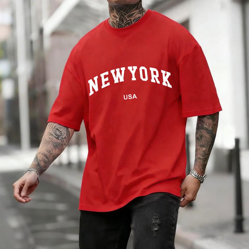T-shirt Grafica Lettere Città New York USA Uomo Casual Girocollo Manica Corta Retro Cotone Abbigliamento Estivo Unisex Moda Maglietta Larga