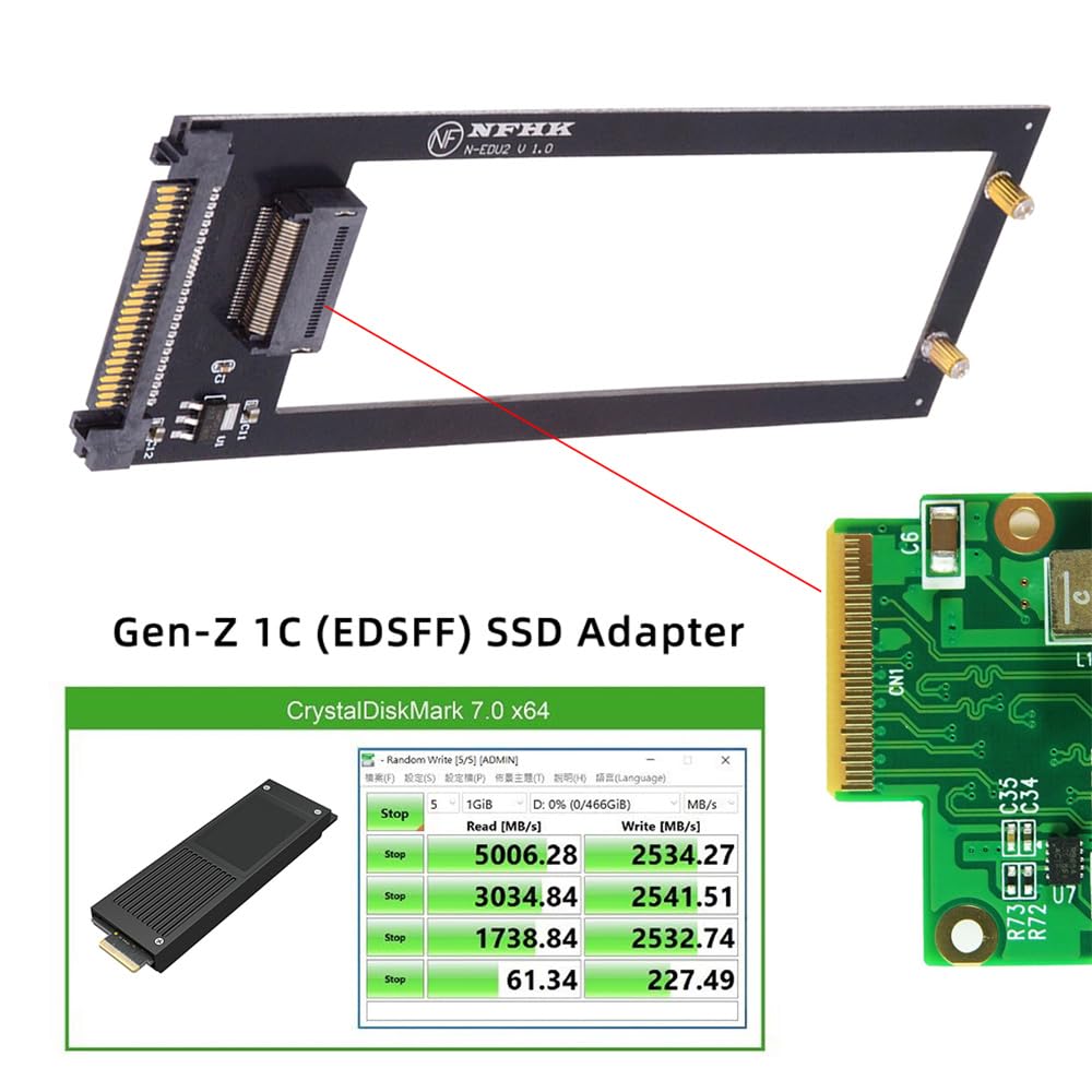 NFHK U.2 SFF-8639 Host to PCI-E Ruler 1U GEN-Z EDSFF 9.5mm 15mm 25mm Short SSD E1.S Heatsink PM9A3 PM9D3 P5801X Carrier Adapter