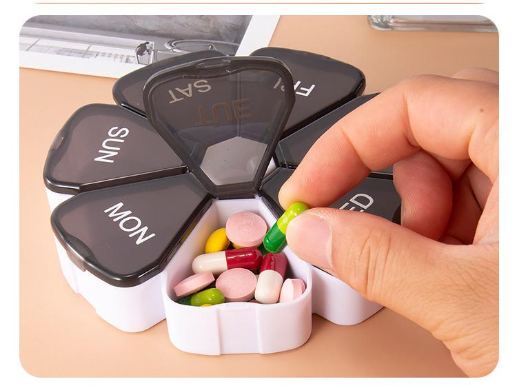 Portable 7-Day Flower Rainbow Medicine Organizer Box with 7 Compartments
