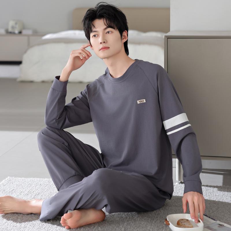 Pajamas Men'S Spring And Autumn Autumn Cotton Long Sleeve Loungewear Men'S Cotton Thin Casual Outfit