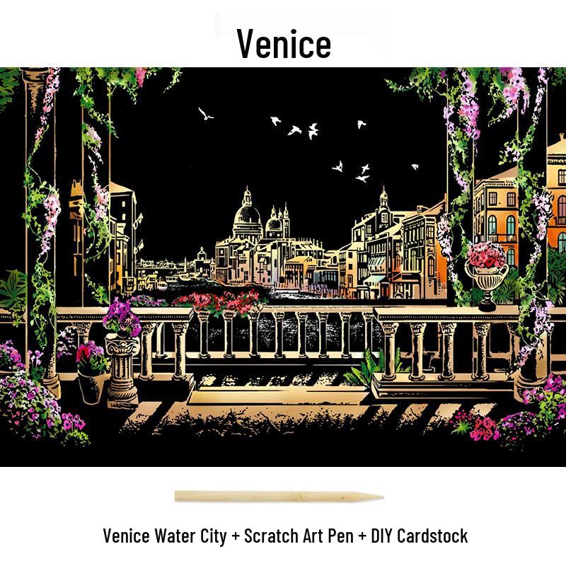 City Night View Scratch Art – DIY Kreatives Handgemachtes Malen Geschenk für Beste Freundin