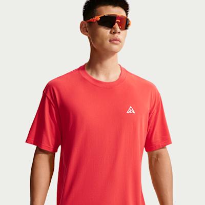 Nike ACG T Shirts Men s Light Red Crew Neck Moderate Straight Fit XS