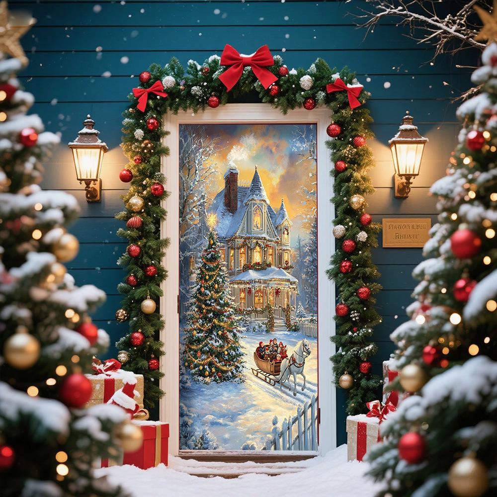 Cross-Border JIT Christmas Door Hanging Tapestry: Festive Decoration for Party and Room
