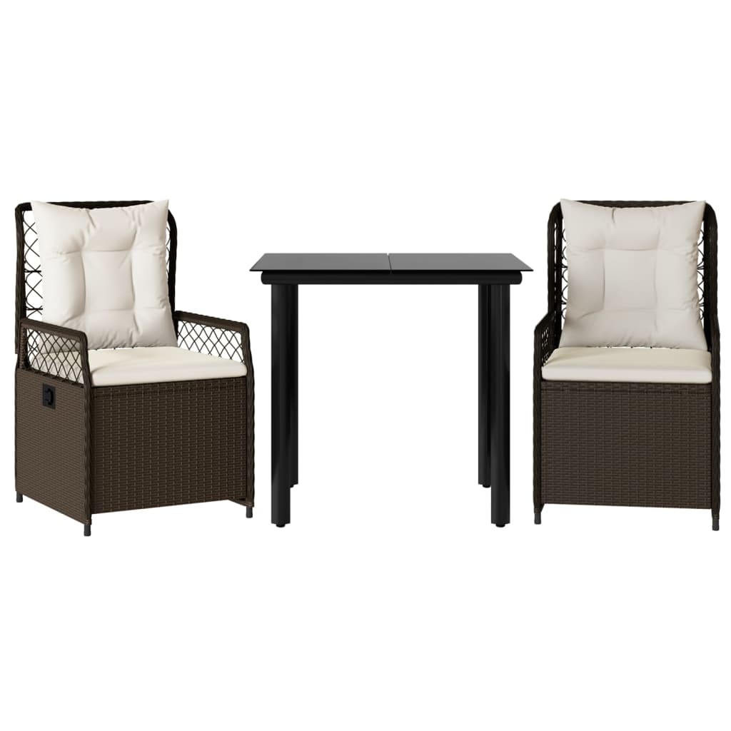 3 Piece Outdoor Dining Set with Cushions Brown Poly Rattan