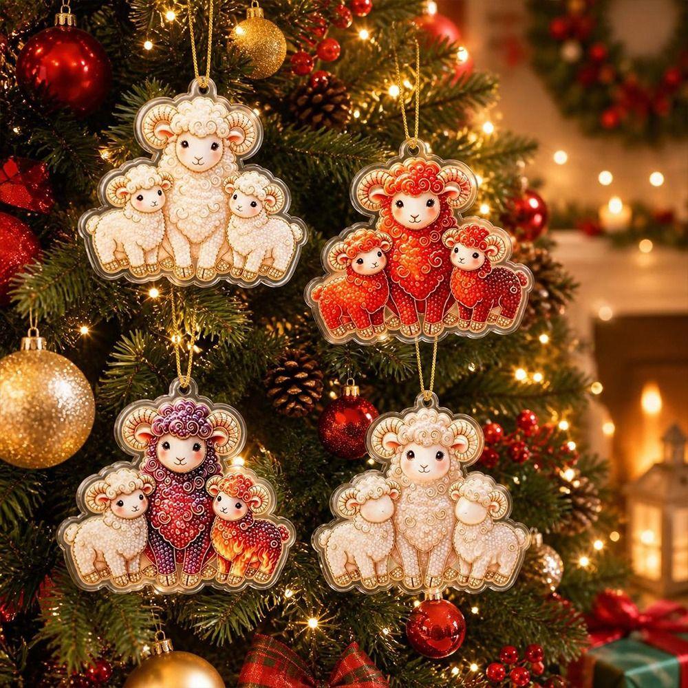 Shining Goat Hanging Ornament Set 2D Flat Christmas Tree Ornament Gifts Keychain  Bag Charms