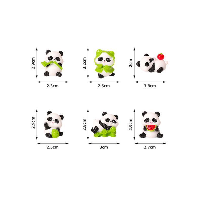 6PCS Mini Panda Figurines Ideal for Adding Charm to Dollhouse and Terrarium Decor
