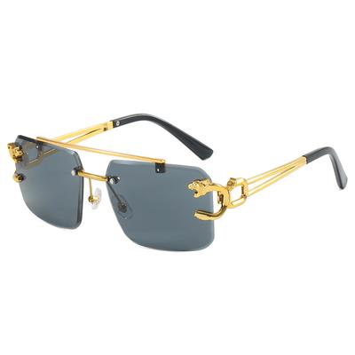 Neue Sonnenbrille Retro Doppelstrahl Modische Leopard Rahmenlose Schnittkante Sonnenbrille und Sonnenbrille Damen Sonnenbrille
