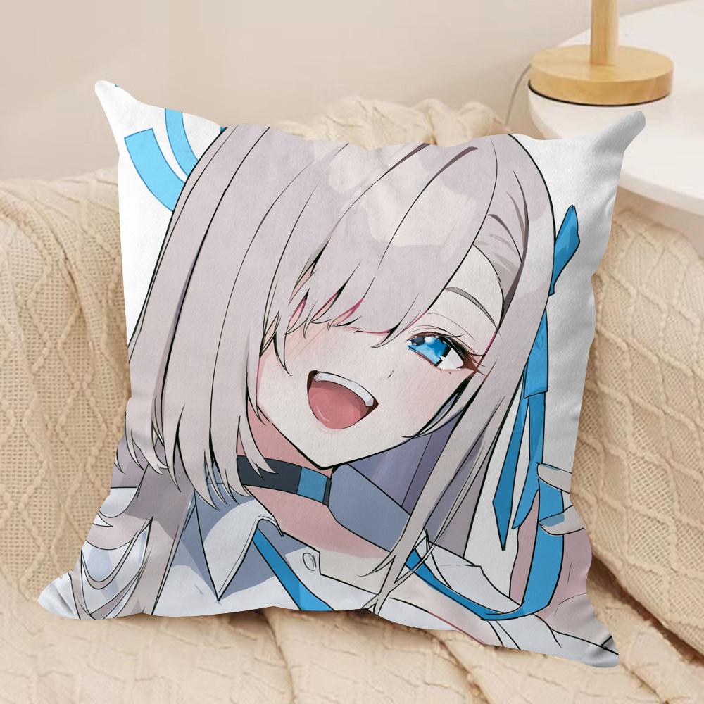 I-Ichinose Asuna Blue A-Archive Cushion Cover Silky Short Plush Invisible Zipper Dustproof Sofa Pillow Case For Home Decor