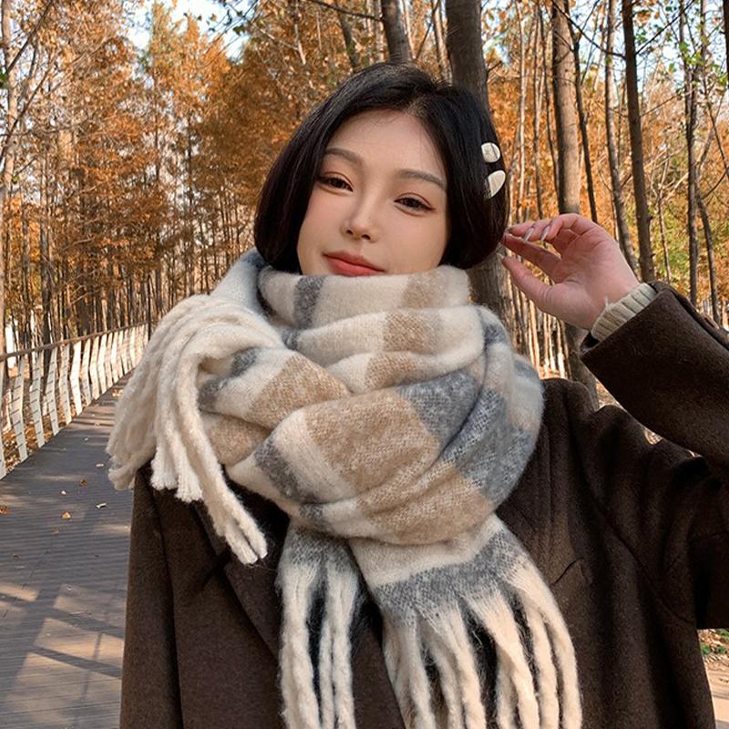 Winter Imitation Cashmere Scarf For Women Maillard High-End Korean Style Warm Retro Versatile Thick Shawl