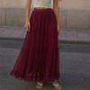 Women’s Fashion Solid Ruched Mesh Tiered Maxi Skirt High Waist Flared Hem Long A Line Skirt Lightweight Layered Design