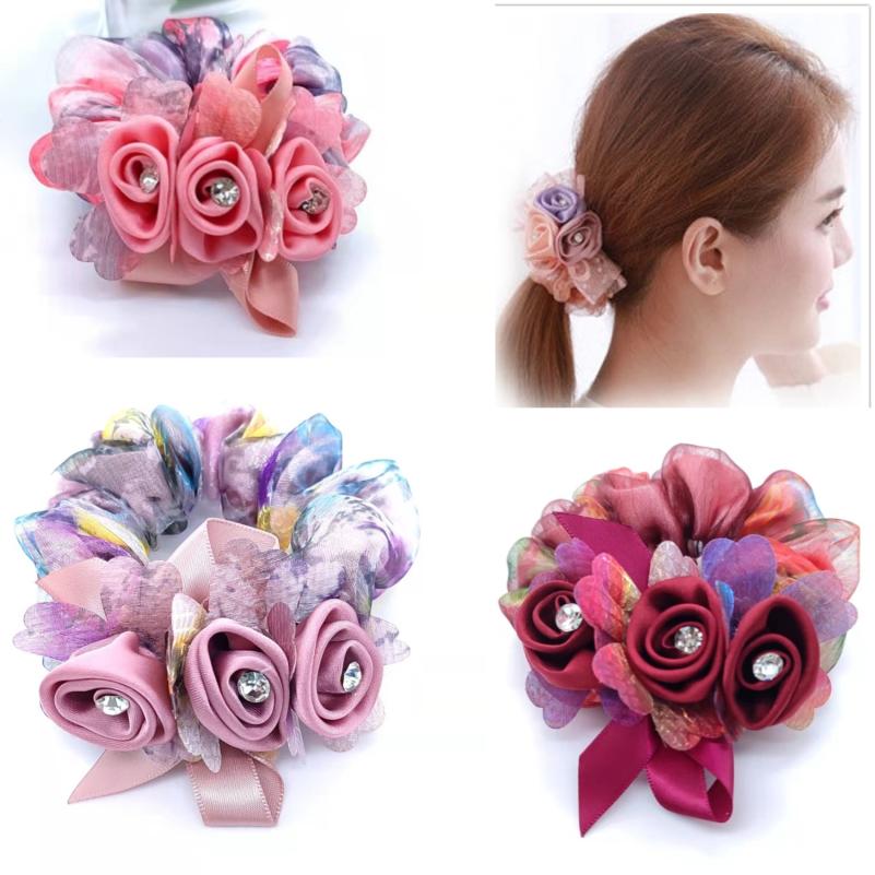 Haargummis und Haarbänder Blume Scrunchie Elastisches Gummiband Hochsteckfrisur Dutt Kopfschmuck Haar Accessoires elegantes Haarseil