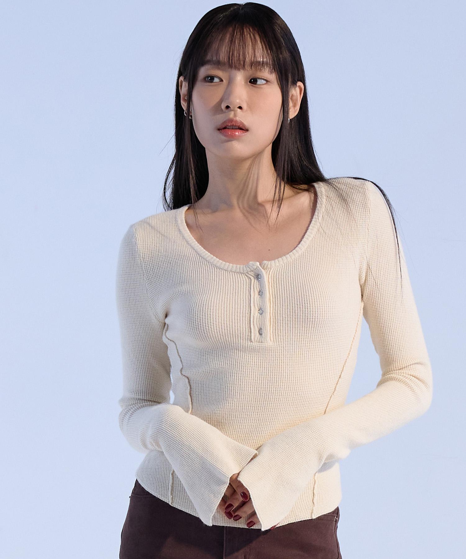 Moa Seam Line Button Knit (Ivory) Ivory/S