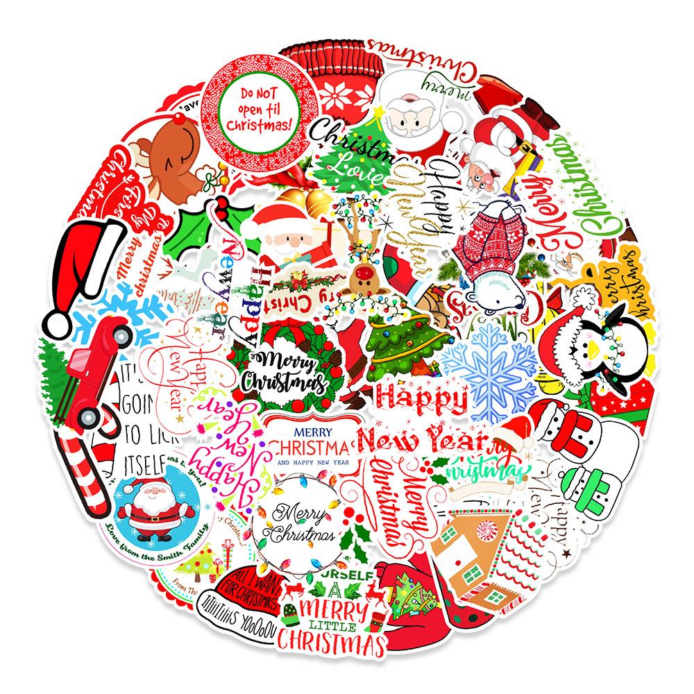 50 New Christmas Graffiti Stickers Doors and Windows Wall Computer Box Helmet Decoration Stickers