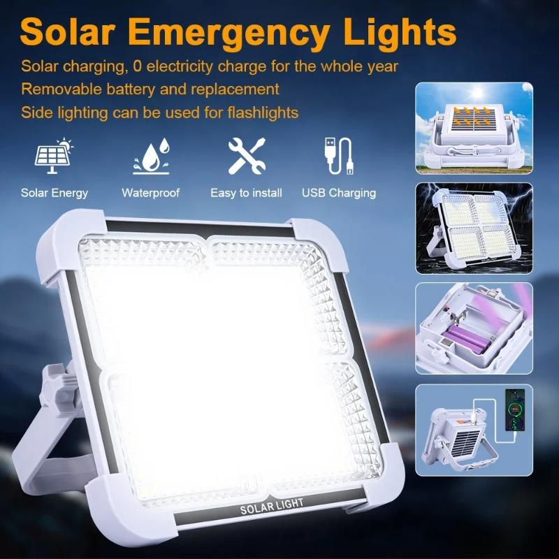 USB Type-C Rechargeable 336/288/264LEDs Solar Floodlight Outdoor Portable LED Multifunctional Spotlight IP66 Waterproof Emergency Light Solar