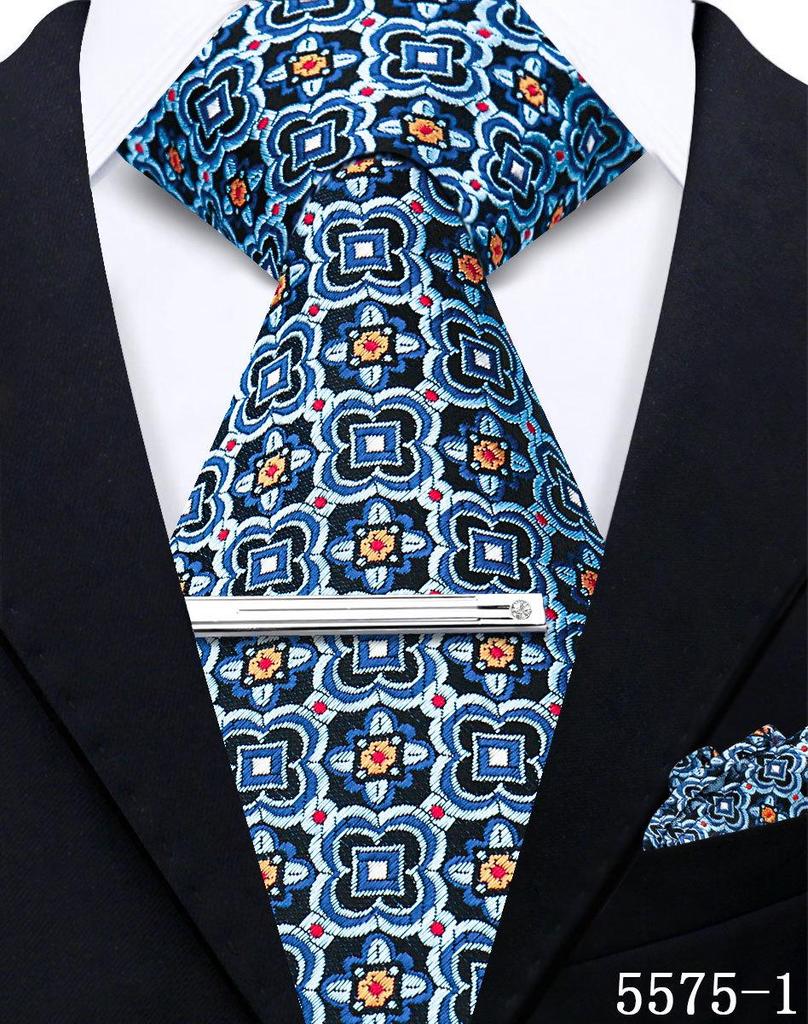 Men's Retro Floral Tie, Pocket Square & Tie Clip Set for Weddings