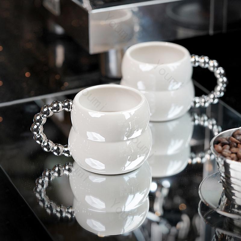 Light Luxury High End Coffee Cups Household Afternoon Tea Ceramic Mug Solid Color Exquisite Breakfasts Milk Cup Unique Tableware