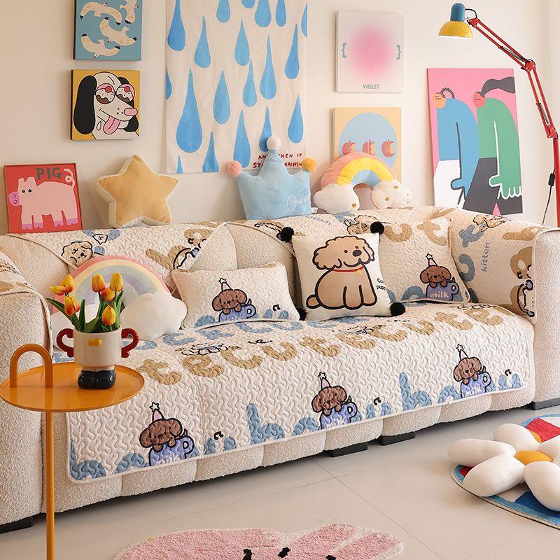 

Fanmit Cartoon Sofa Cushion All Year Round General Fabrics Washed Sofa Towel Modern Minimalist Universal Non Slip Seat Cover Teacup Dog [All Year Round Grinding]] 70 * 70cm