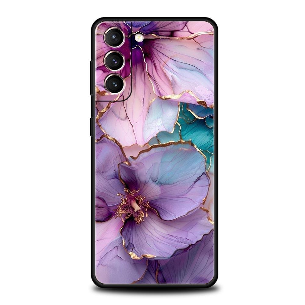 Flower Marble Phone Case For Samsung Galaxy S25 Edge S24 S23 S22 S21 Ultra S20 FE 5G S10 S10E S9 Plus Soft TPU Cover