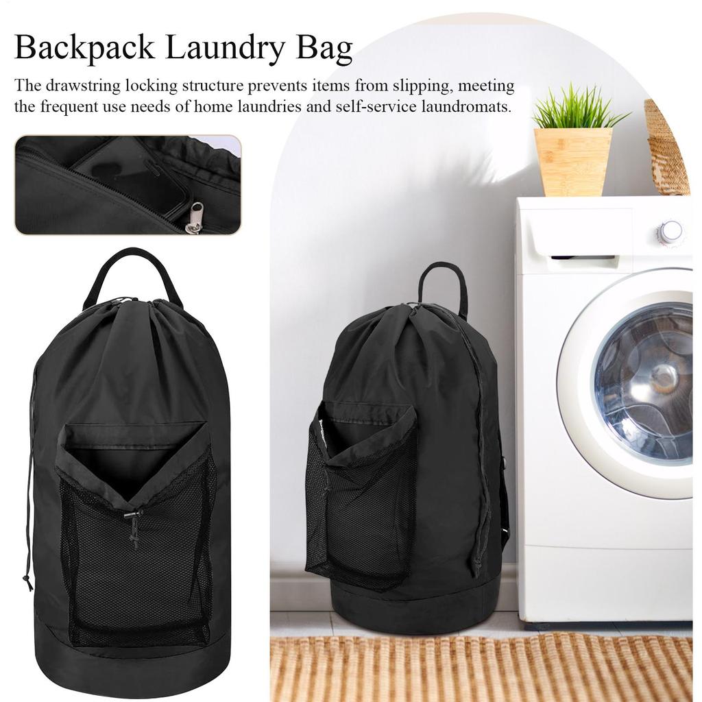 Laundry Bag Backpack Laundry Storage Bag With Mesh Pocket Tote Clothes Storage Basket With Large Capacity For Laundromat