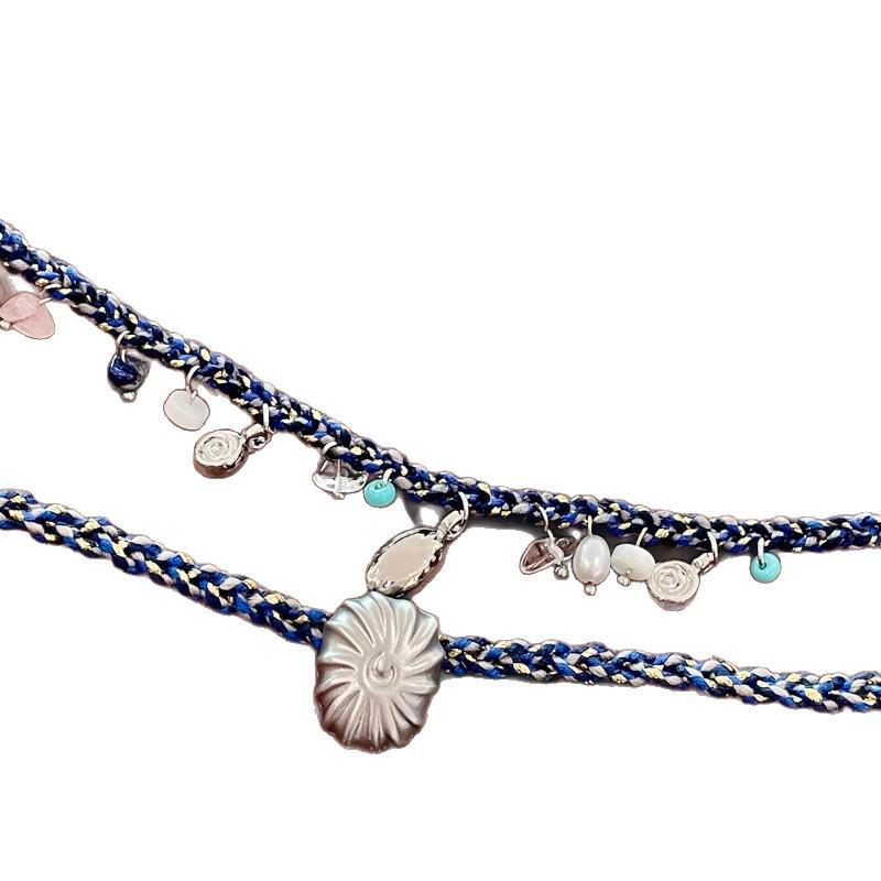 Retro Ethnic Seashell & Crystal Pearl Woven Rope Tassel Choker