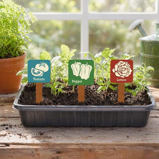 15Pcs Wooden Plant Labels, Vintage Waterproof Garden Markers for Vegetables Herbs, Solid Wood Stakes with Pointed Tip & English Names, Outdoor/Indoor