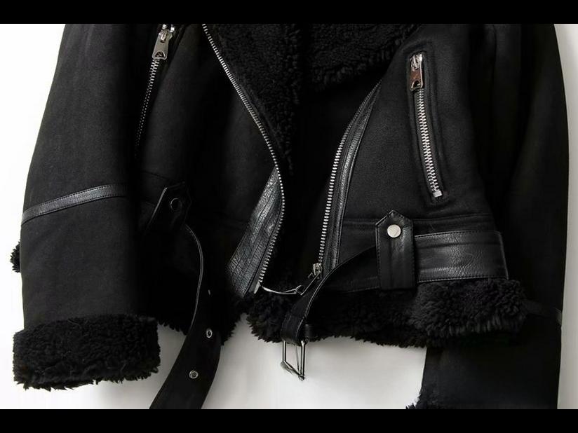 Women's Suede Velvet Lamb Wool Motorcycle Jacket - European & American Style, Warm for Autumn and Winter