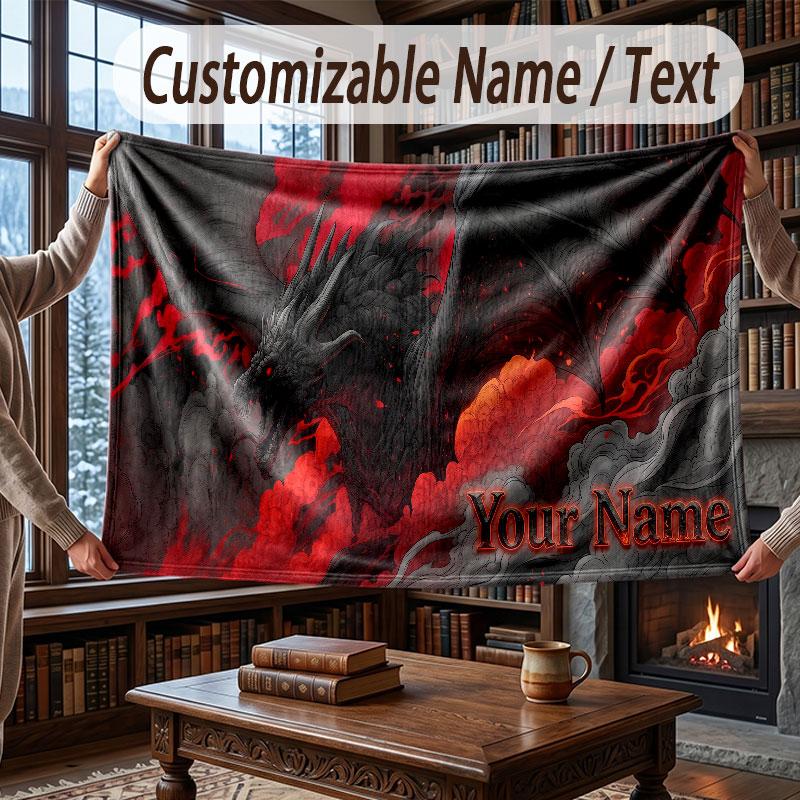 Dragon Theme Throw Blanket Custom Name Text Personalized Blanket Soft Cozy Blanket for Home Sofa Bed