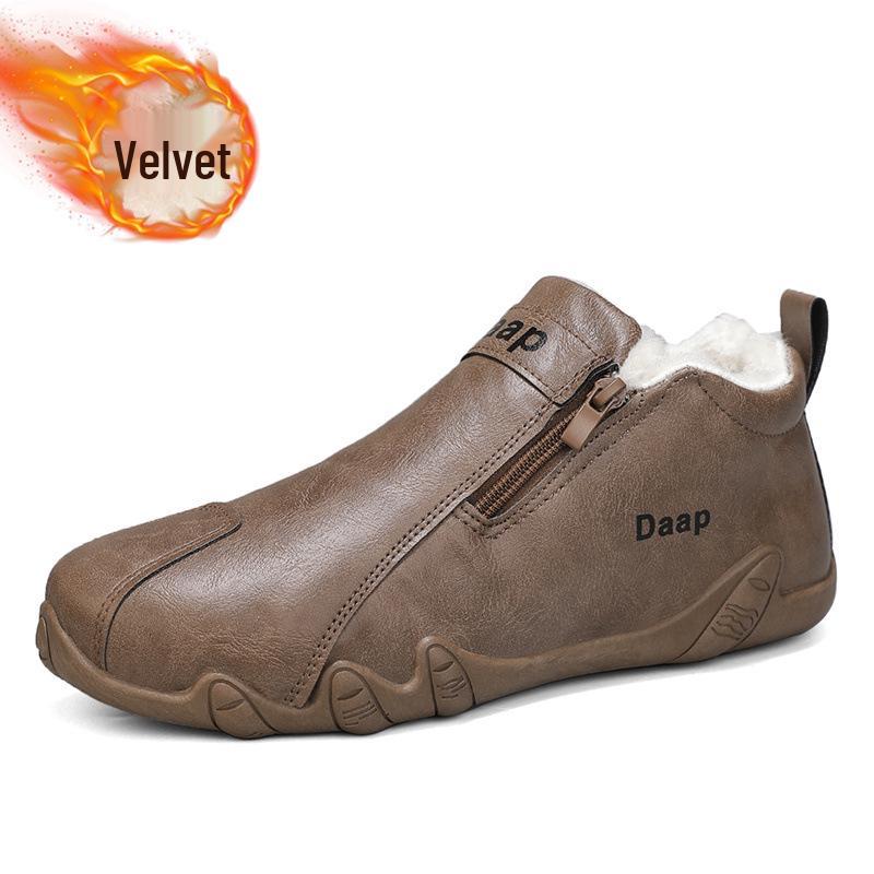 Men's Lightweight Leather Slip-On Sport Shoes, Spring/Autumn, Zipper Design, Fashion Trend