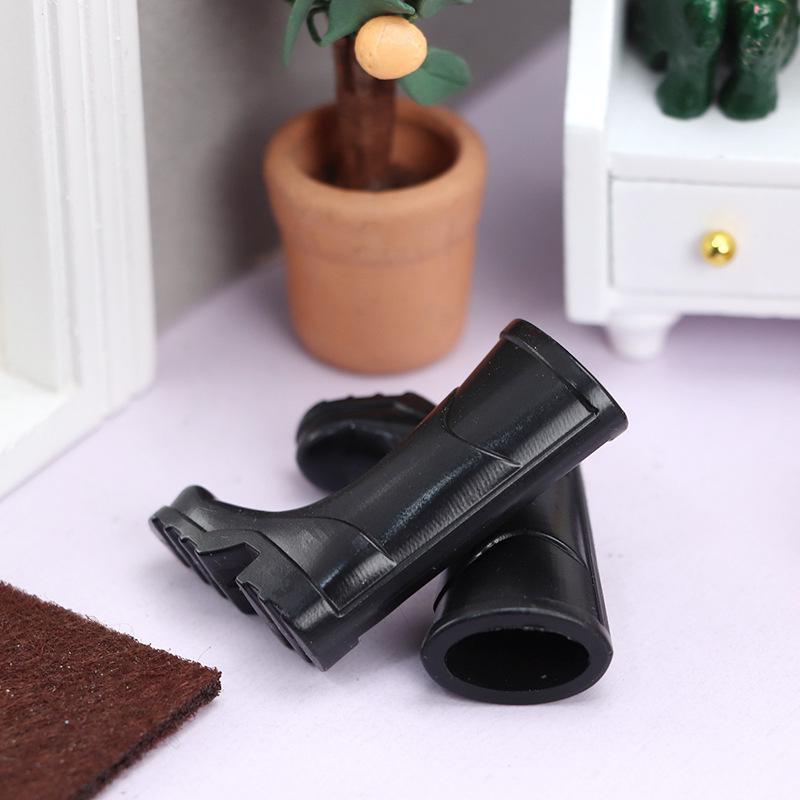 1:12 Dollhouse Miniature Black Rain Boots - Plastic Shoes Furniture Accessories