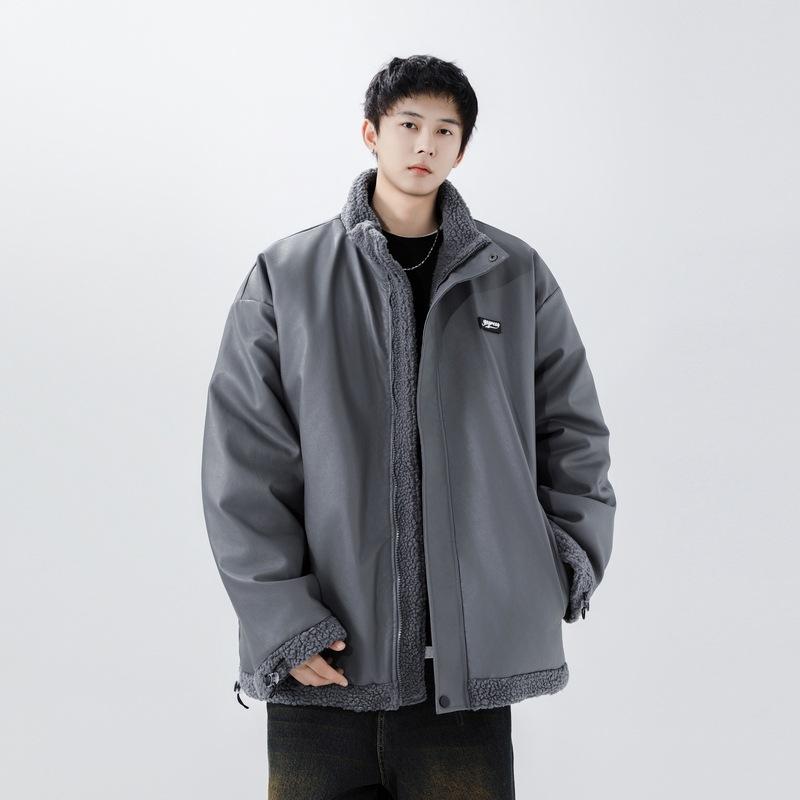 Winter Lamb Plush Harajuku Jacket Men's Trendy Winter Clothing Thickened Cotton Clothing Men's Fashion Trend