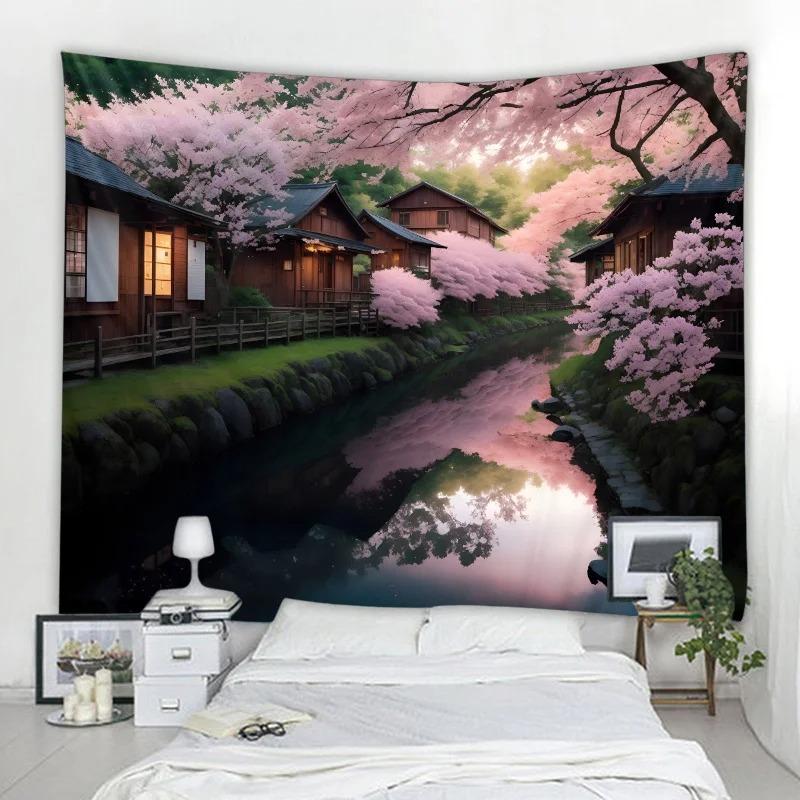 Bohemian Zimmerdekor Natürliches Wandbehang Mandala Gartenszene Psychedelischer Teppich Hippie Schlafzimmer Stoffteppich