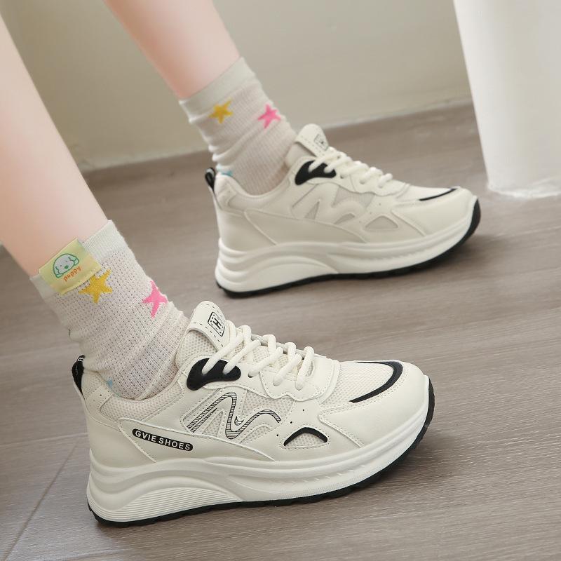 Fashion and lightweight little dad shoes women's 2025 spring new versatile lace-up muffin platform casual Forrest Gump shoes