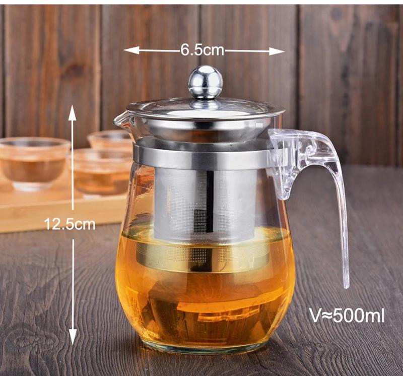 Hot sale 500ml Heat Resistant Glass Tea Pot,Coffee Teapot Flower Tea Set Puer kettle Convenient Office Teaset 1pcs,kung fu tea