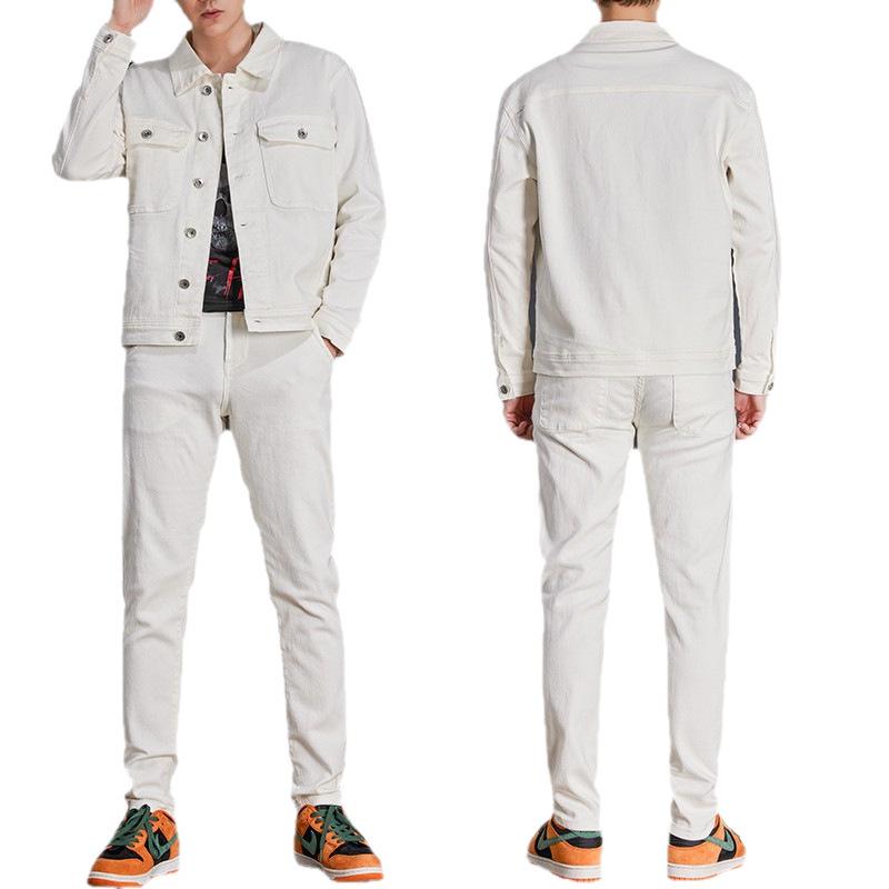 Men's Slim Fit Denim Suit - New Korean Style Jacket & Pants Set for Spring/Autumn