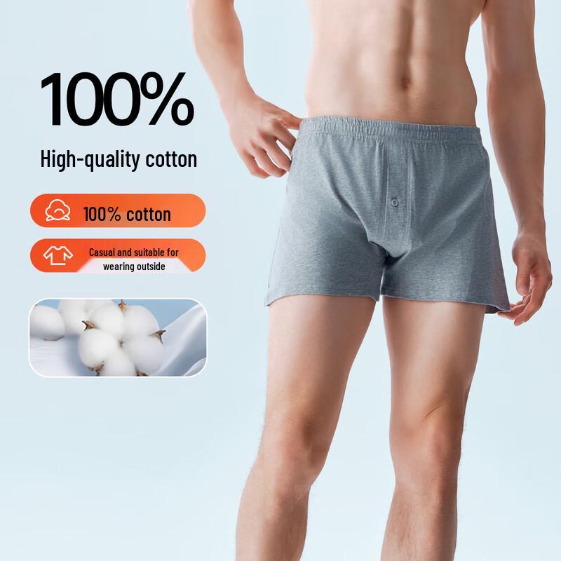 Yiershuang Men's 100% Cotton Loose Boxer Briefs (3-Pack)