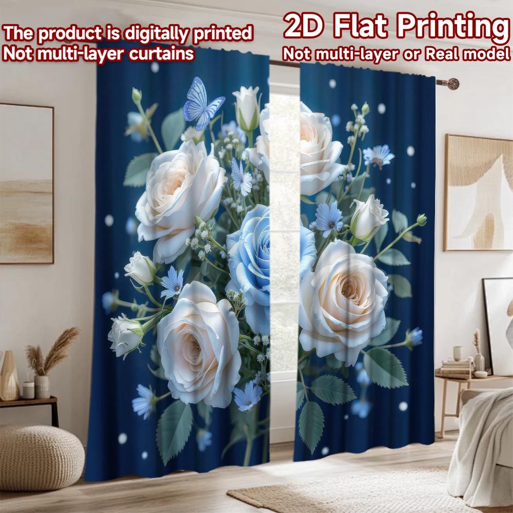 2D flat Photography Backdrop Popular Background cloth Butterfly and Blue Roses 100% Polyester Anniversary for Holiday party