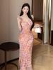 Sweet Pink Floral Suspender Dress Women's Summer New French Feeling Small Holiday Dress