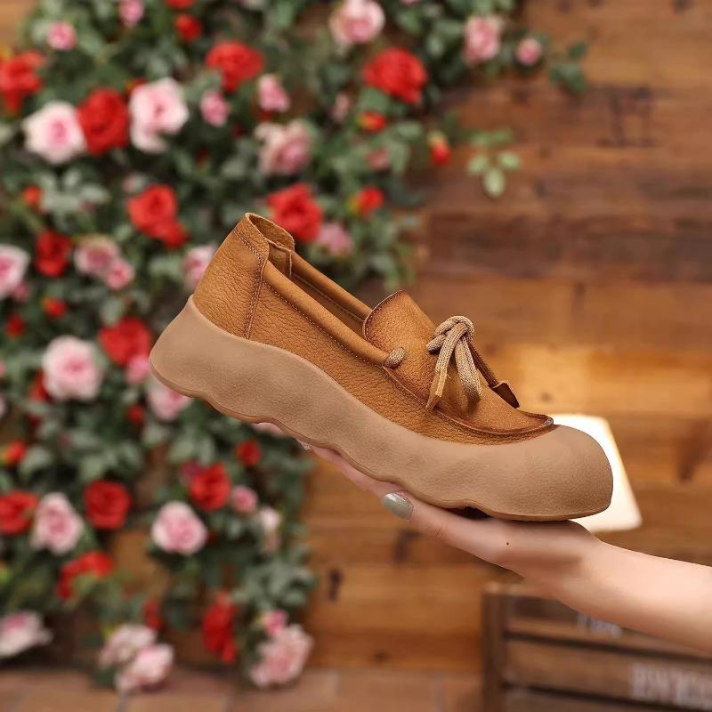 Retro lace-up one-pedal thick-soled women's new fashionable versatile, comfortable and lightweight small leather shoes