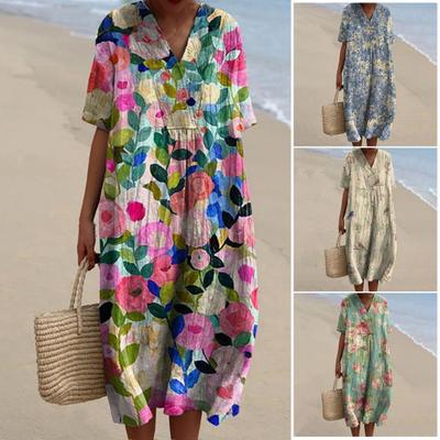 Rochie cu imprimeu floral pentru femei Rochie cu mâneci scurte cu decolteu în V Rochie casual în linie A de vară Rochie pulovere în stil boem Rochie pentru petrecere Purtare zilnică Vacanță