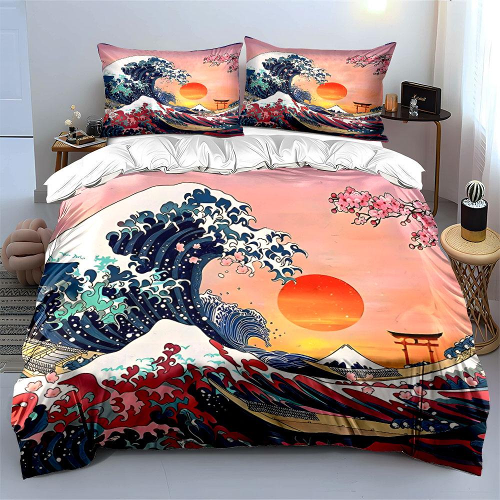 Japanese Art-Inspired Scenic Decor Set  Kid'S And Adults' Bedroom Decor, Exquisite Three-Piece Bedding Set Gift