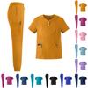 Women's Uniform Set Quick-Dry Color Short Sleeve Top and Pant with Pockets for Nurses and Caregivers